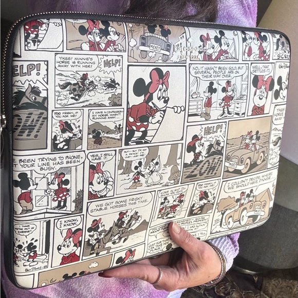 Authentic KATE SPADE Saffiano leather Disney Mickey & friends laptop zip case - Picture 2 of 8